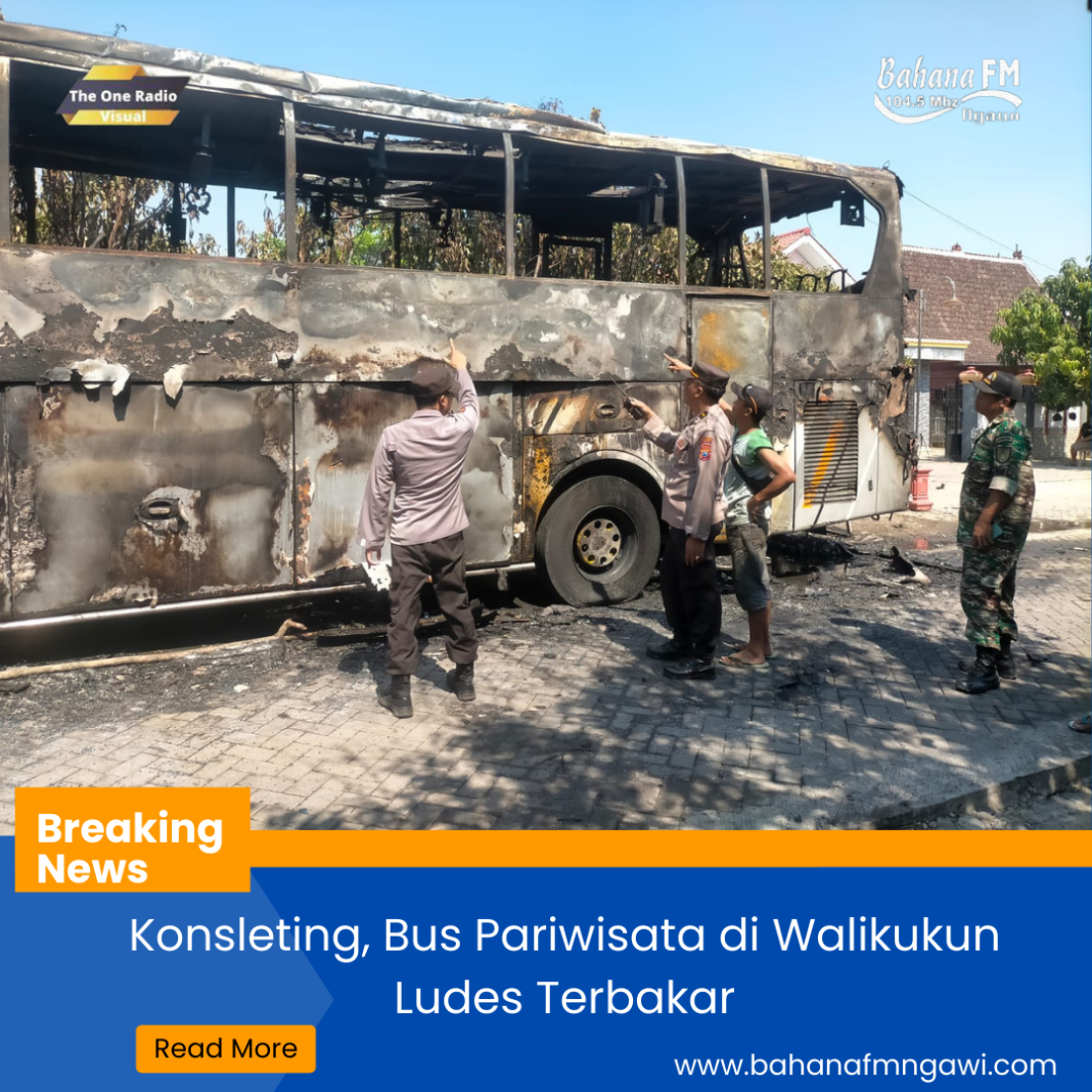 bus terbakar di Walikukun