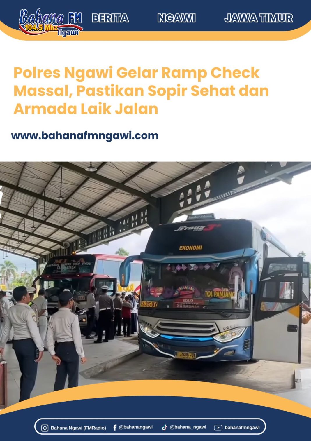 Polres Ngawi Gelar Ramp Check Massal, Pastikan Sopir Sehat dan Armada Laik Jalan