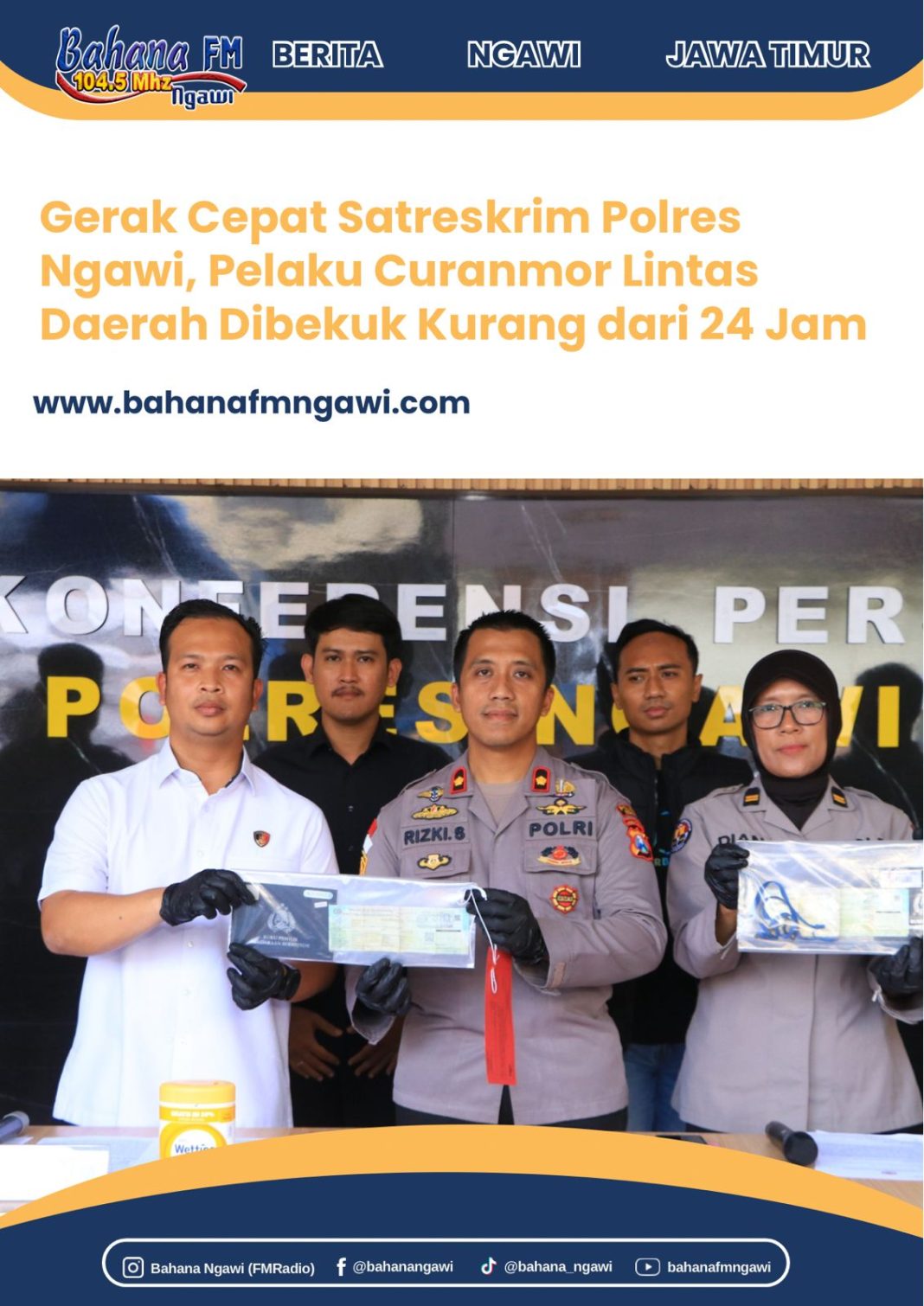 Gerak Cepat Satreskrim Polres Ngawi, Pelaku Curanmor Lintas Daerah Dibekuk Kurang dari 24 Jam