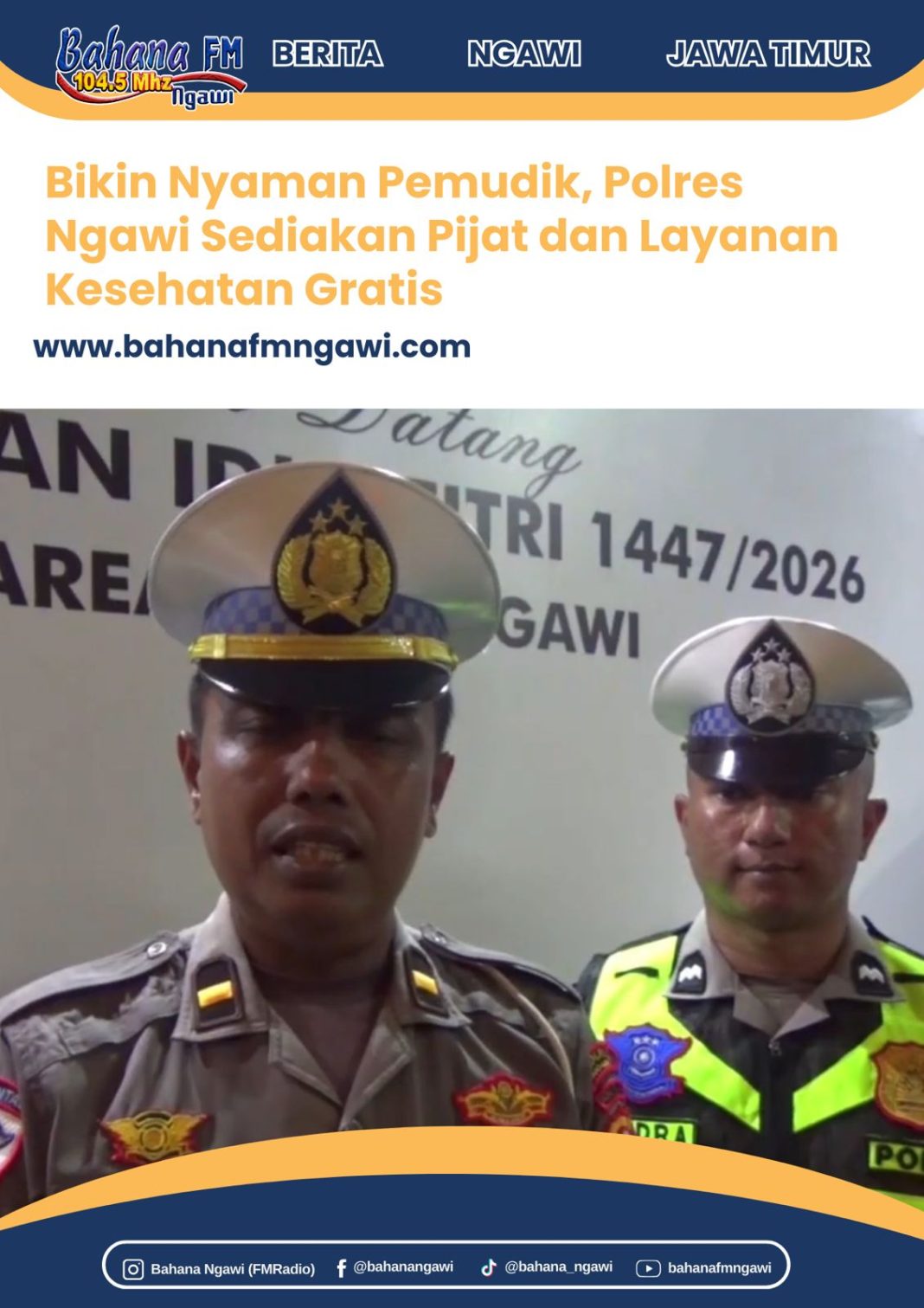 Bikin Nyaman Pemudik, Polres Ngawi Sediakan Pijat dan Layanan Kesehatan Gratis