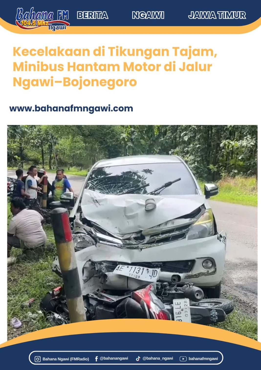 Kecelakaan di Tikungan Tajam, Minibus Hantam Motor di Jalur Ngawi–Bojonegoro