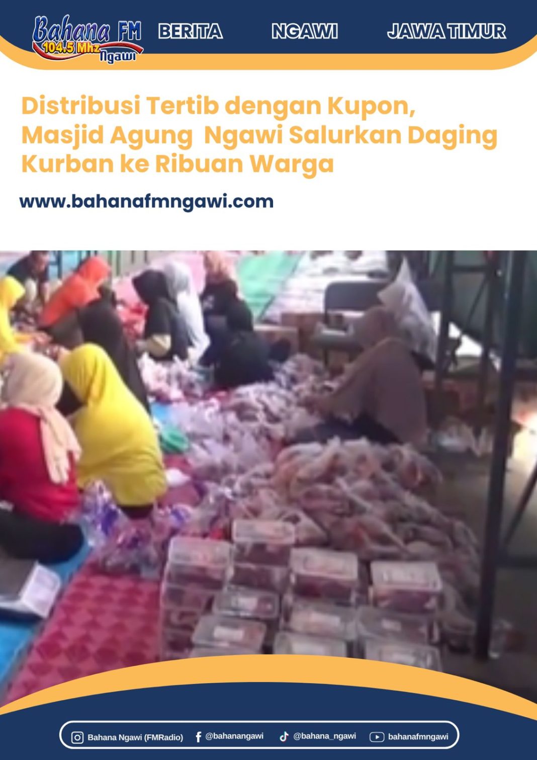 Distribusi Tertib dengan Kupon, Masjid Agung Ngawi Salurkan Daging Kurban ke Ribuan Warga