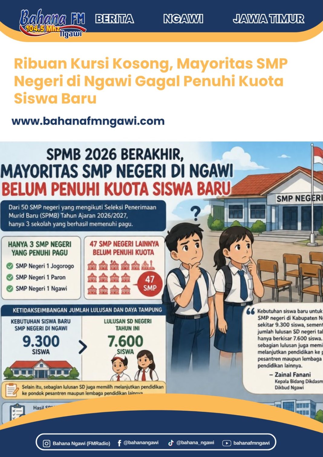 Ribuan Kursi Kosong, Mayoritas SMP Negeri di Ngawi Gagal Penuhi Kuota Siswa Baru