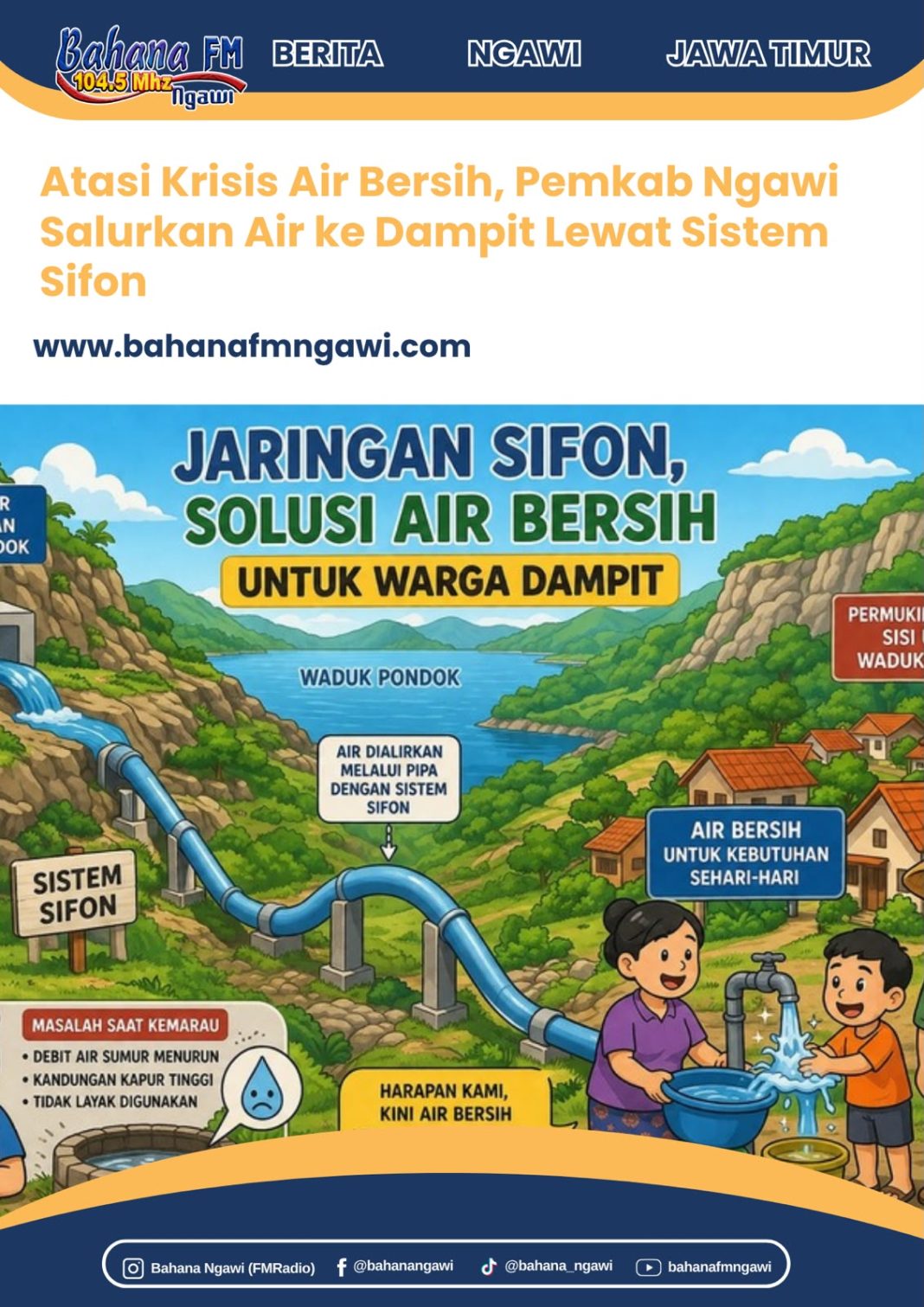 Atasi Krisis Air Bersih, Pemkab Ngawi Salurkan Air ke Dampit Lewat Sistem Sifon