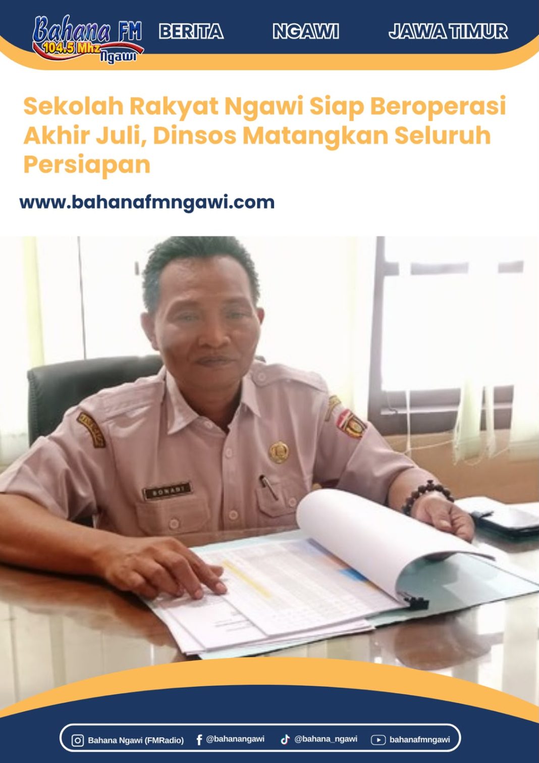 Sekolah Rakyat Ngawi Siap Beroperasi Akhir Juli, Dinsos Matangkan Seluruh Persiapan