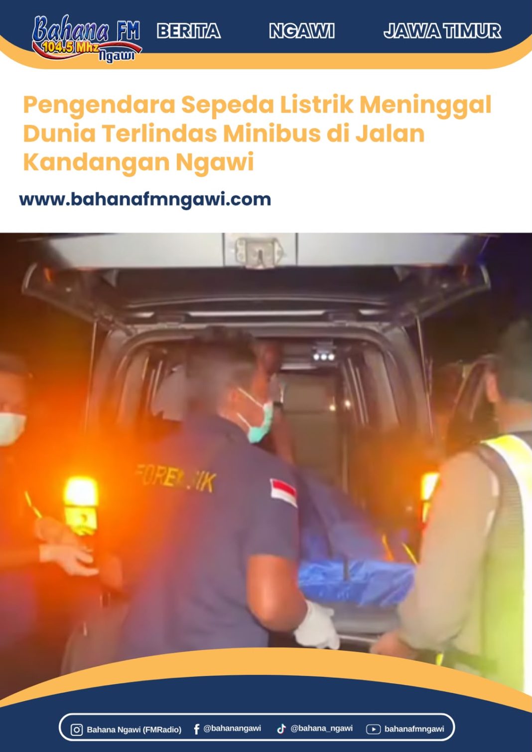 Pengendara Sepeda Listrik Meninggal Dunia Terlindas Minibus di Jalan Kandangan Ngawi