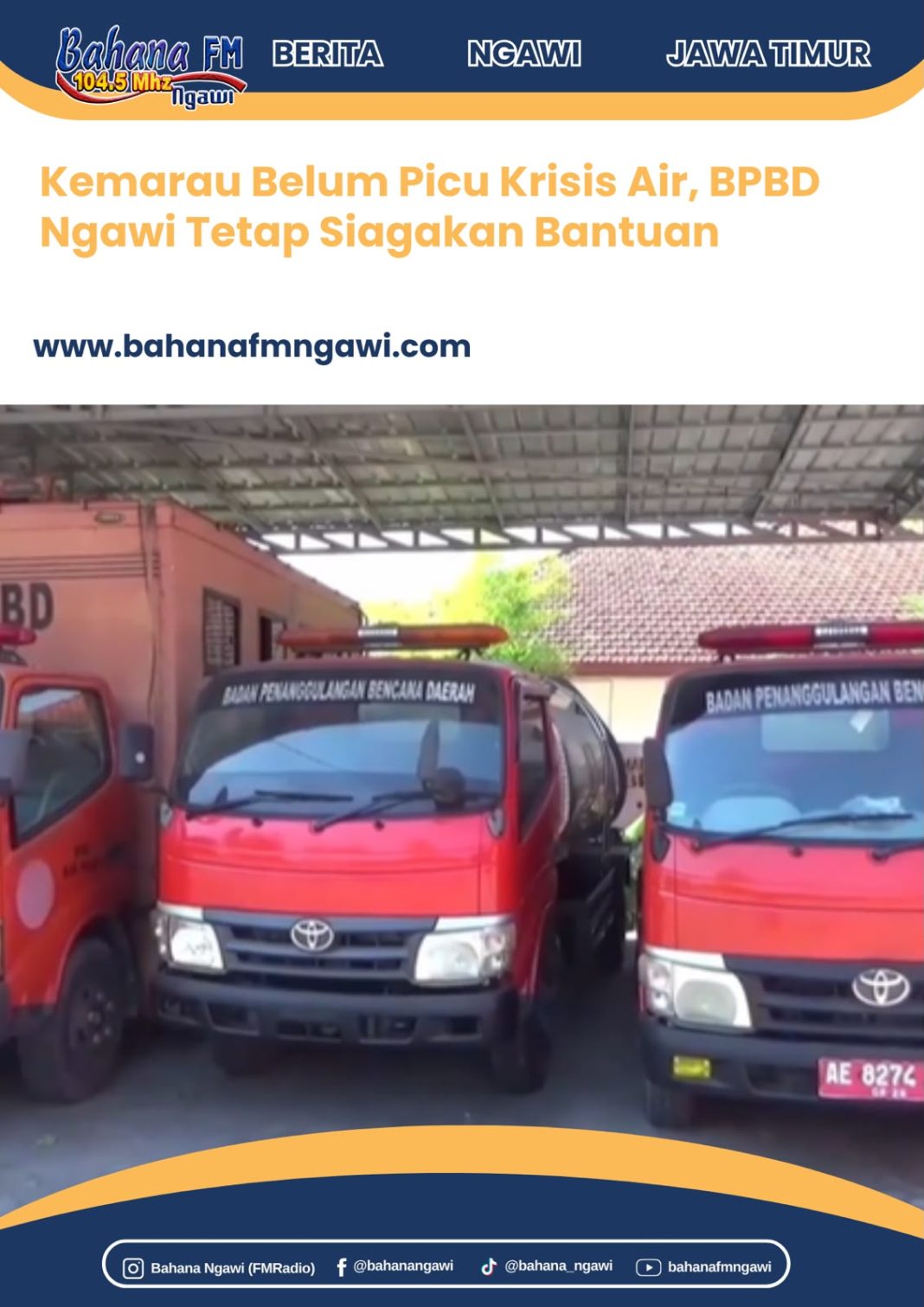 Kemarau Belum Picu Krisis Air, BPBD Ngawi Tetap Siagakan Bantuan