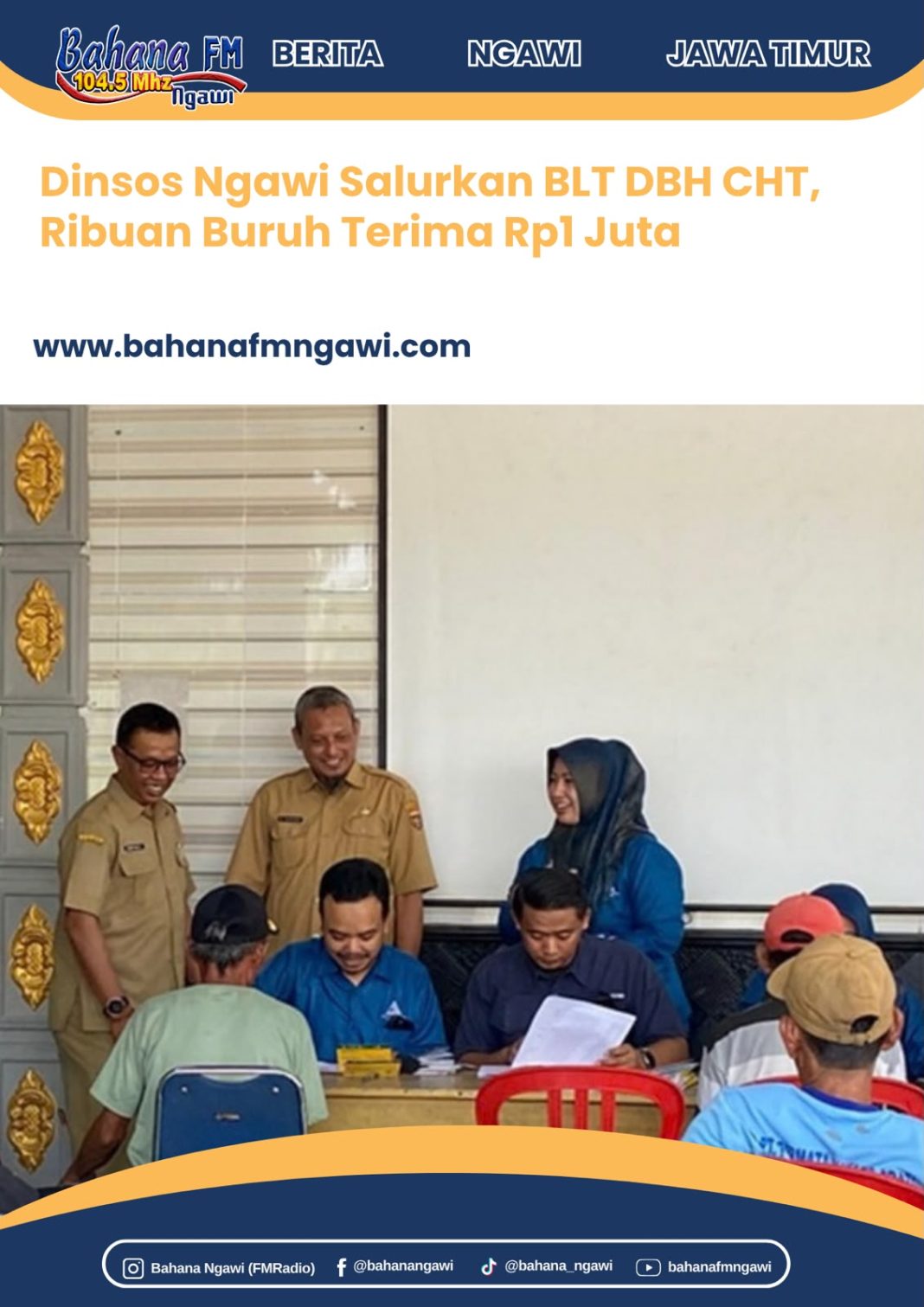 Dinsos Ngawi Salurkan BLT DBH CHT, Ribuan Buruh Terima Rp1 Juta