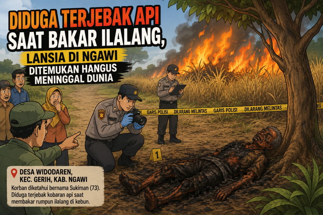Diduga Terjebak Api Saat Bakar Ilalang, Lansia di Ngawi Ditemukan Hangus Meninggal Dunia